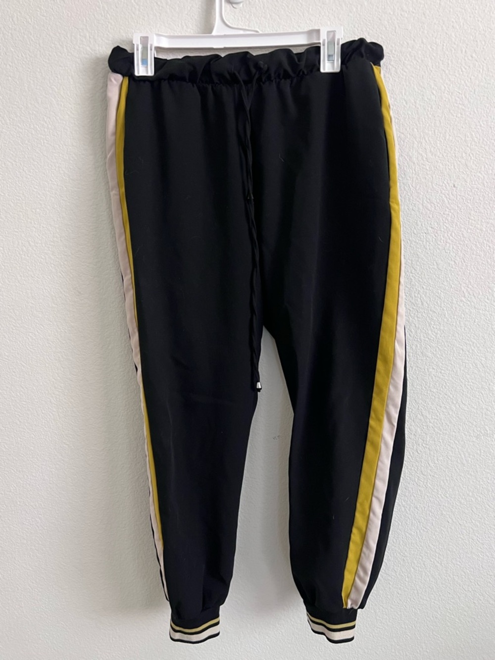 Zara Black Sweatpants with Yellow & Cream Side Stripes